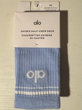 ALO Yoga Unisex Half-Crew Sock - Light Blue with White Accent